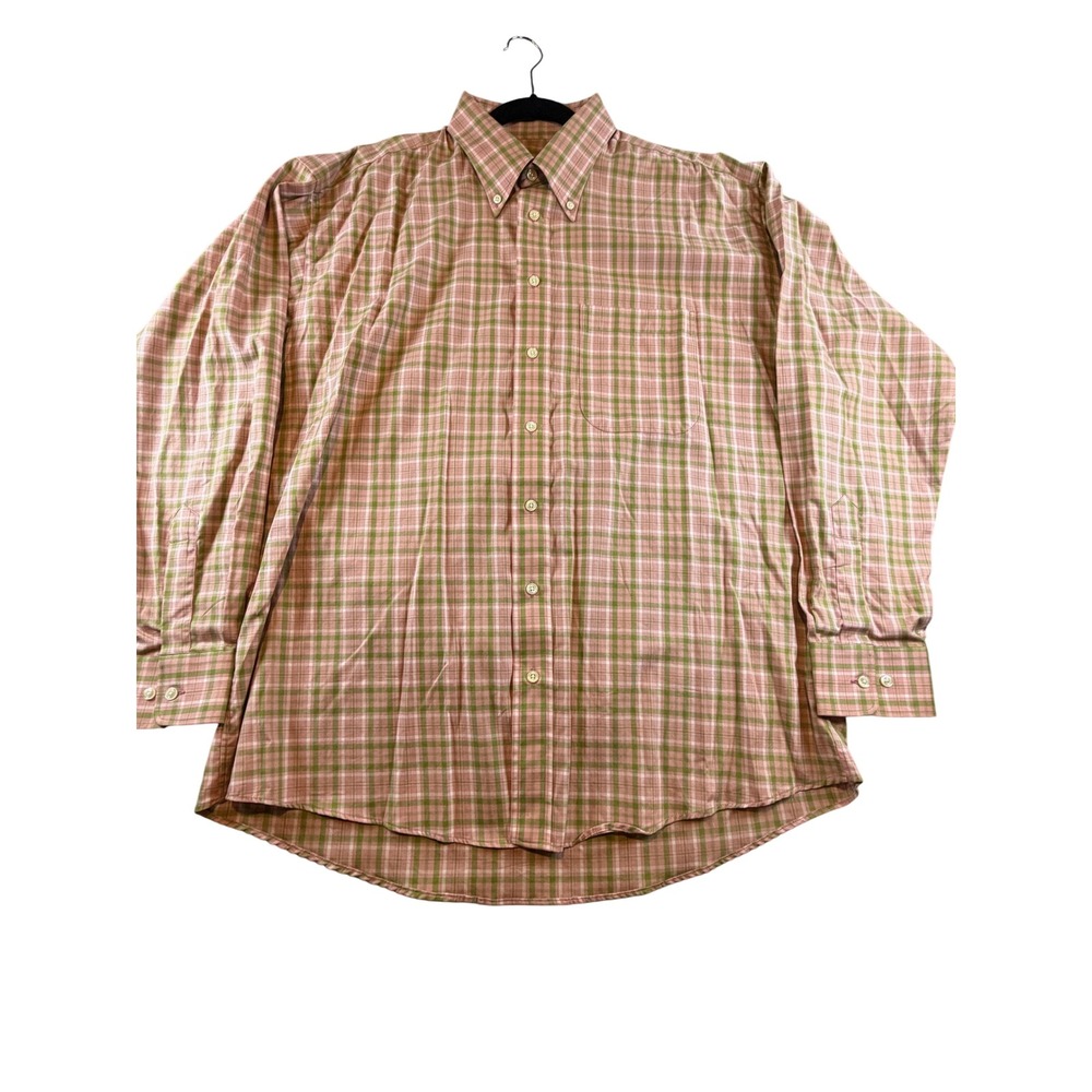 Burberry London Mens XL Pink Green Plaid Button Down Shirt USA Long Sleeve